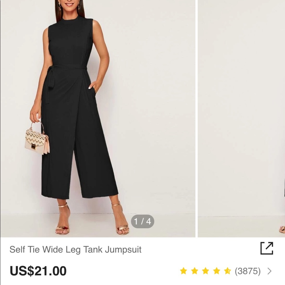 Host pick 💕SHEIN Self Tie Wide Leg Tank Jumpsuit Black